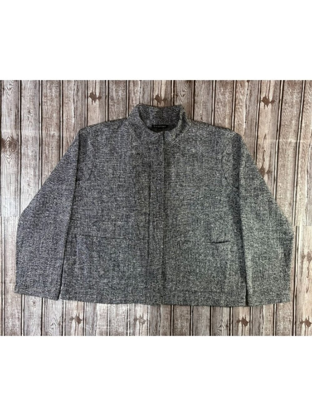 Eileen Fisher Organic Cotton Tweed Collar Jacket size M color Black White NWOT
